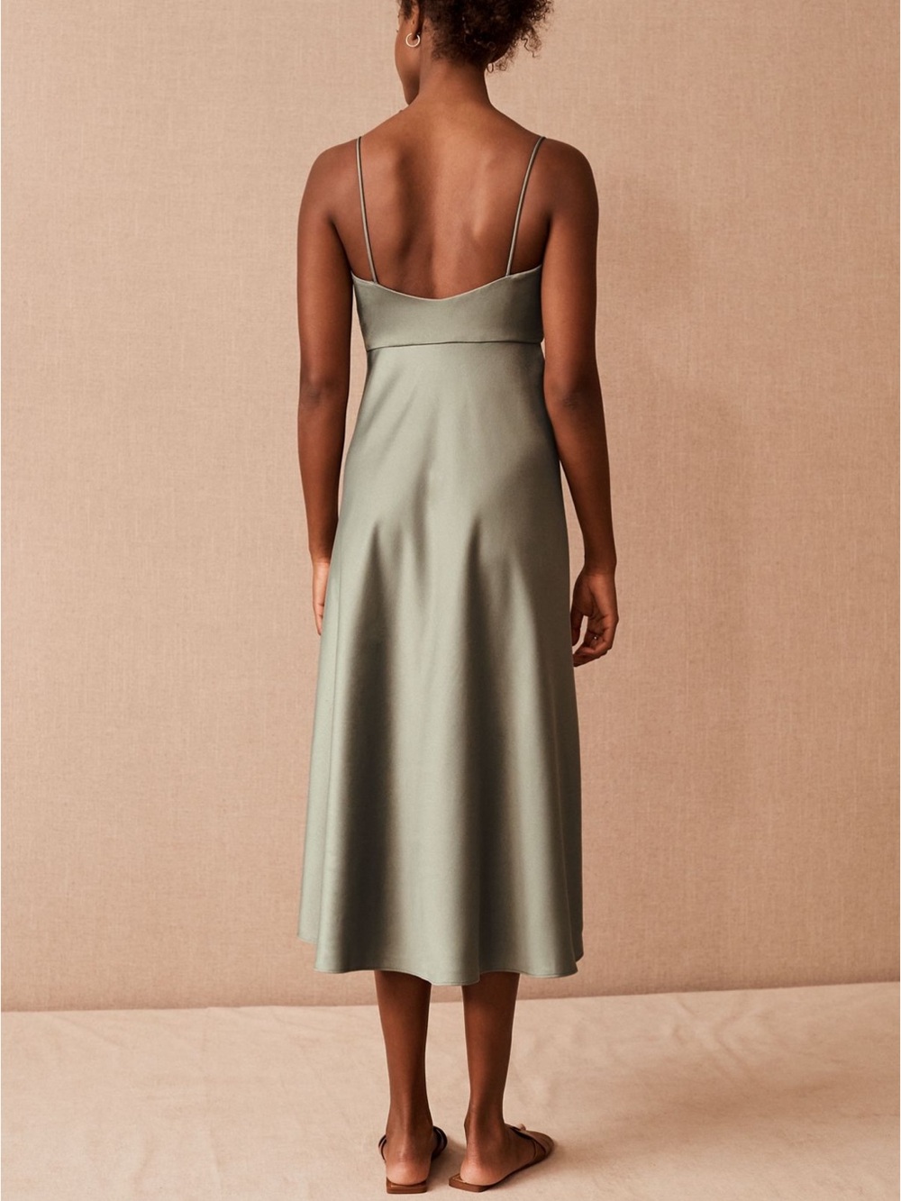 BHLDN Leti Dress Satin Slip Midi Dress in Sage Green - Picture 2 of 8